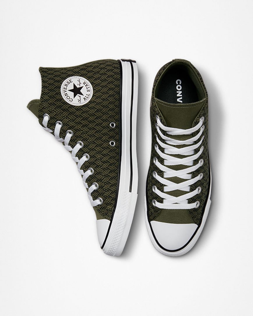 Tenisi Inalti Barbati Converse Chuck Taylor All Star Herringbone Masline Verzi Negrii Albi | RO 0AIZU657